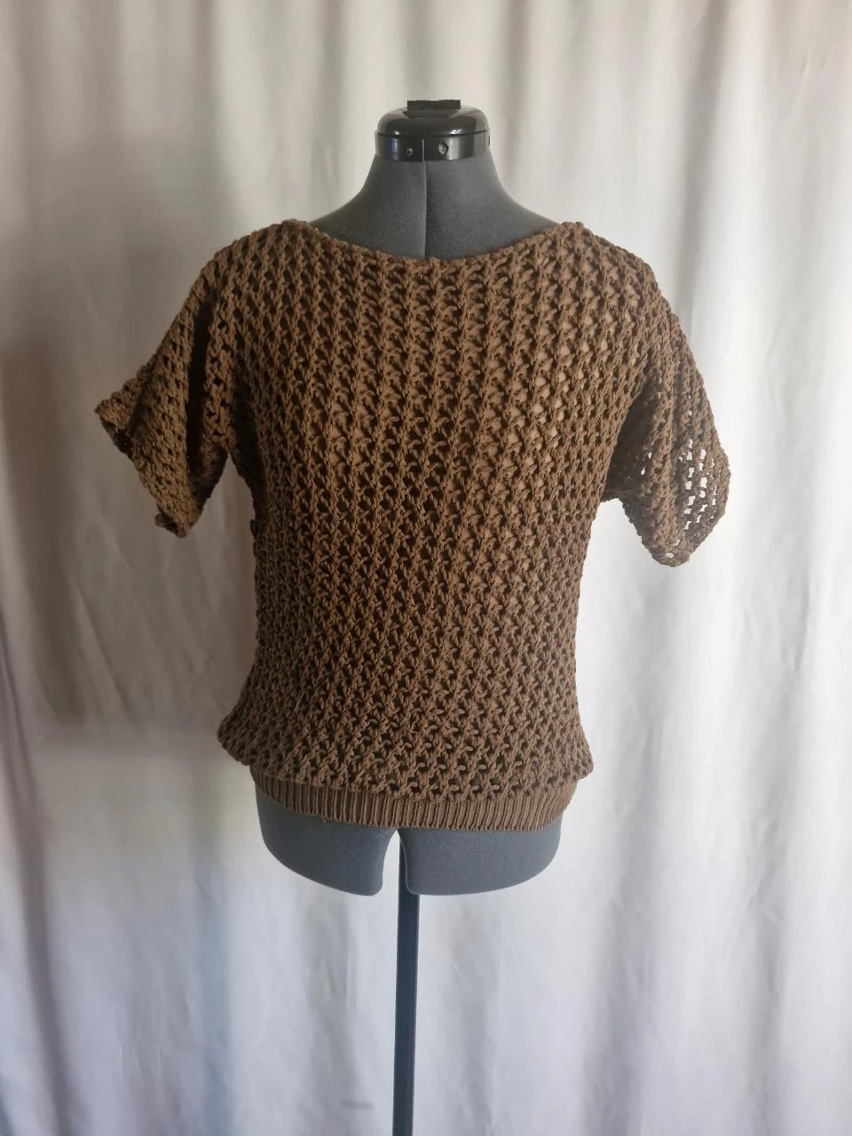 Top ajouré manches courtes femme - Marron - Taille S